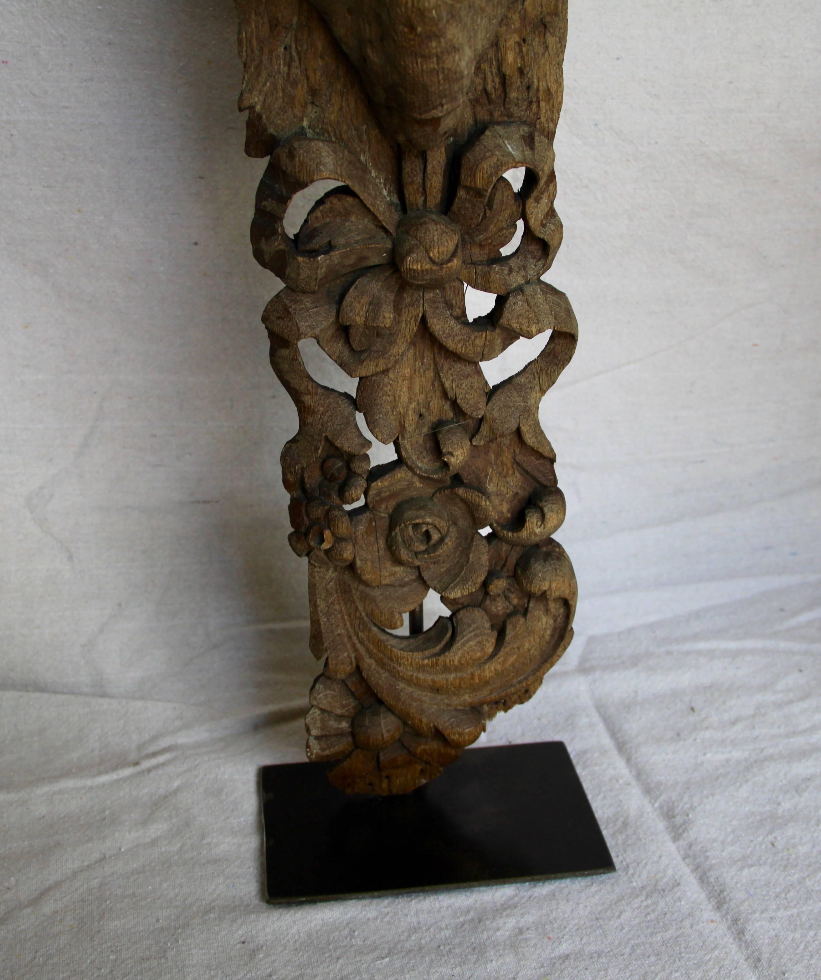 Hand-Carved Pair of Antique Hand Carved Architectural Elements with Ram's Head