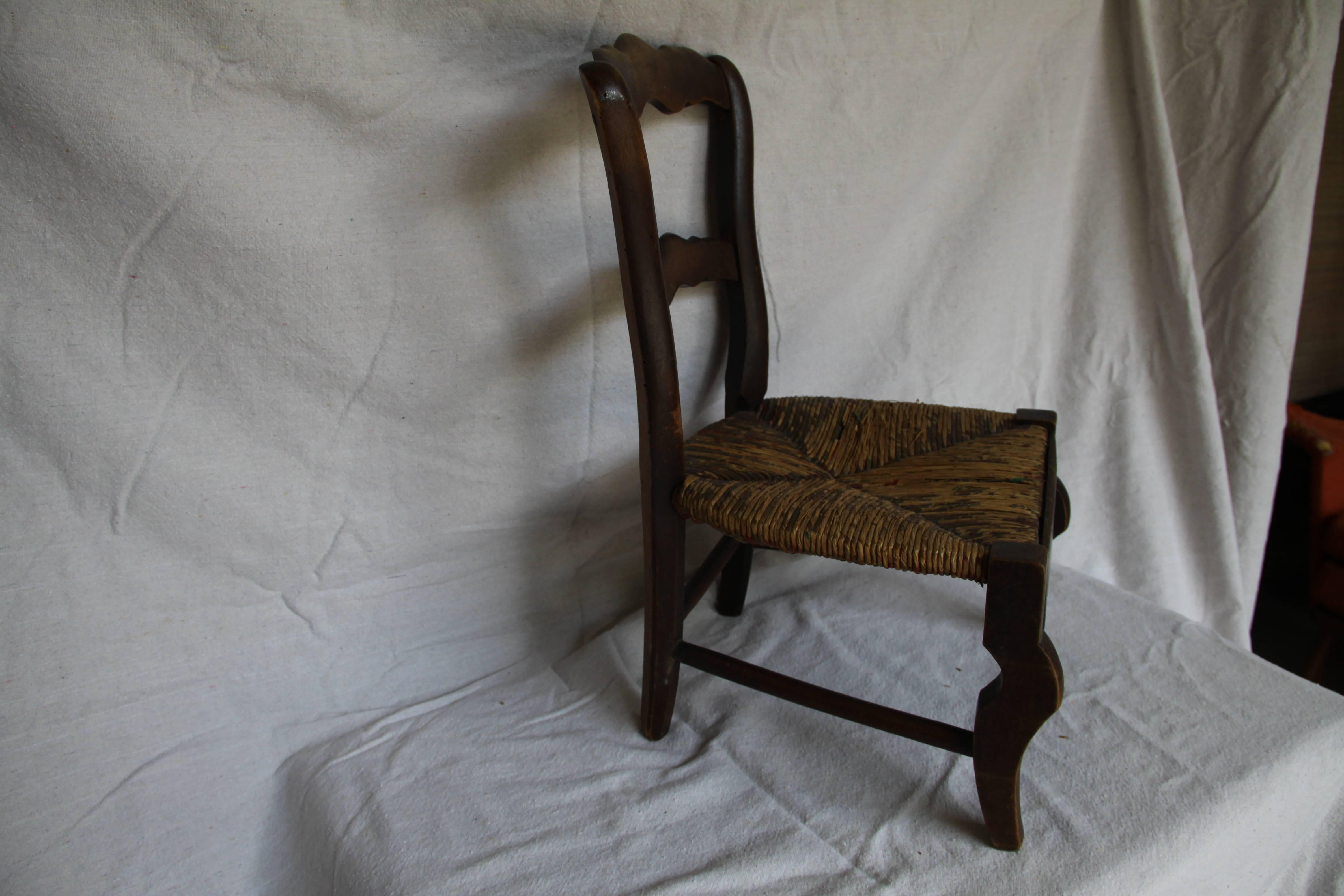 20th Century Child's Rush Seat Chair from France