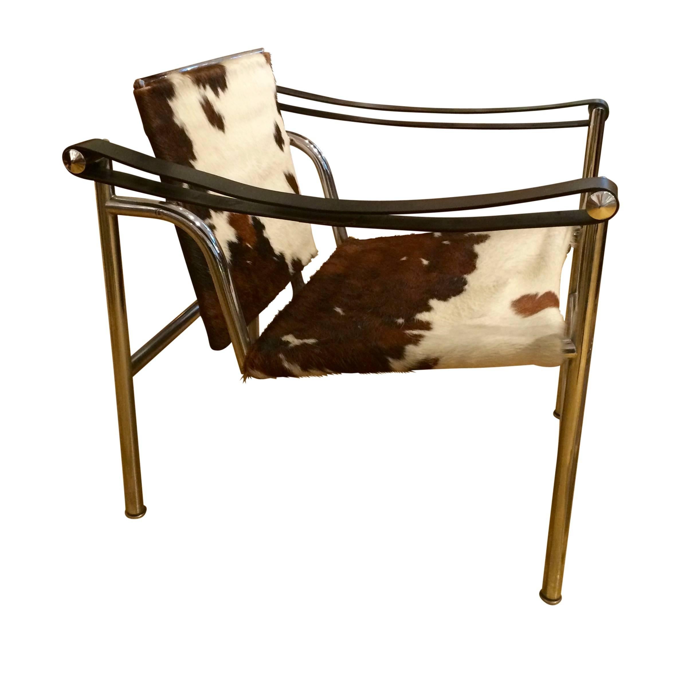 Bauhaus Set of Four Le Corbusier, Sling Chairs Covers in Cowhide