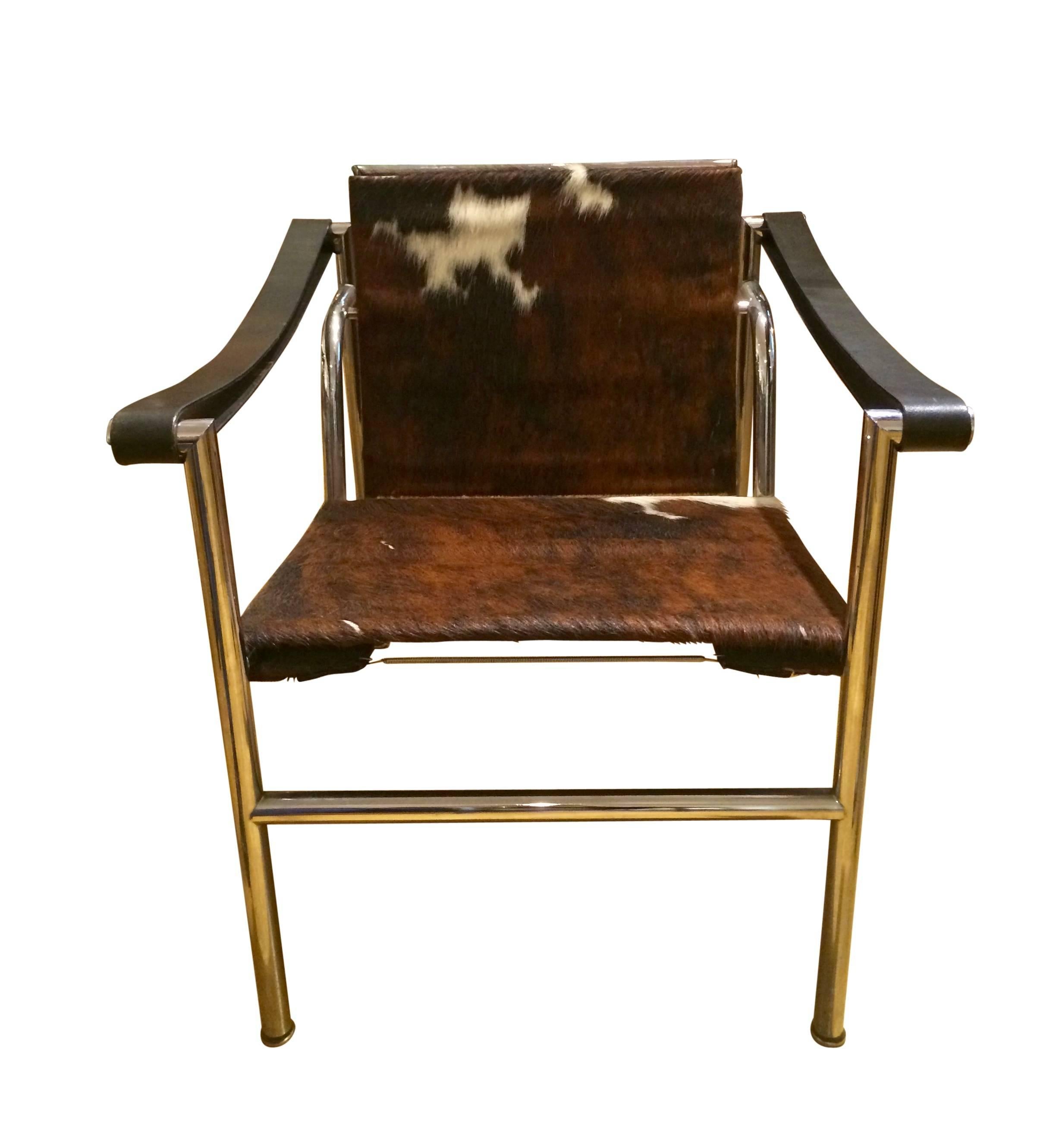 Swiss Set of Four Le Corbusier, Sling Chairs Covers in Cowhide