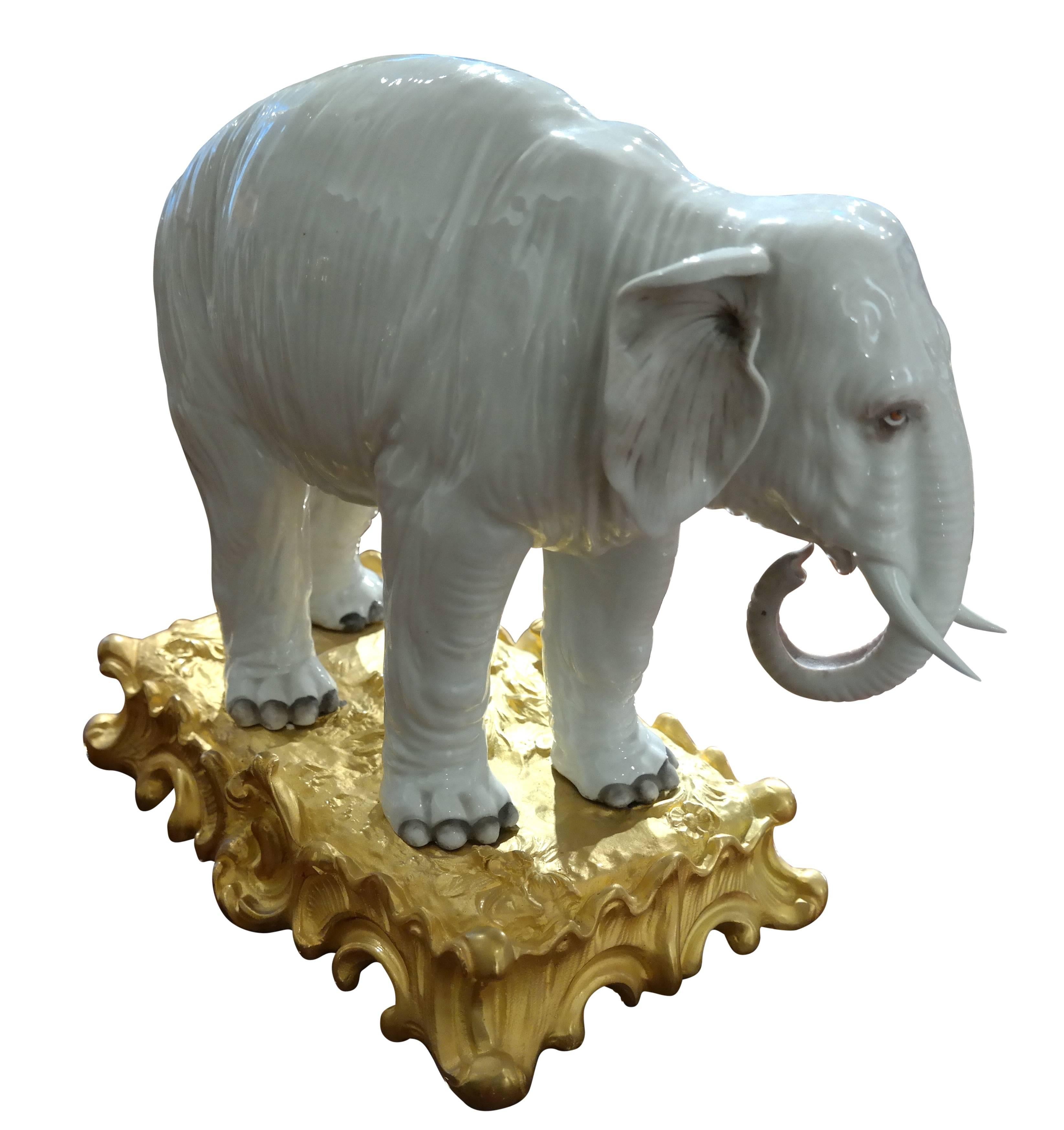 Rococo White Porcelain Elephant, 19th Century, probably SAMSON, Ormolu Bronze For Sale