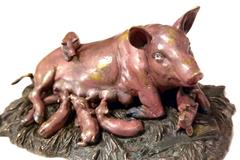 Gorgeous Vienna Bronze, Five Small Piglets When Suckling, 20th Century