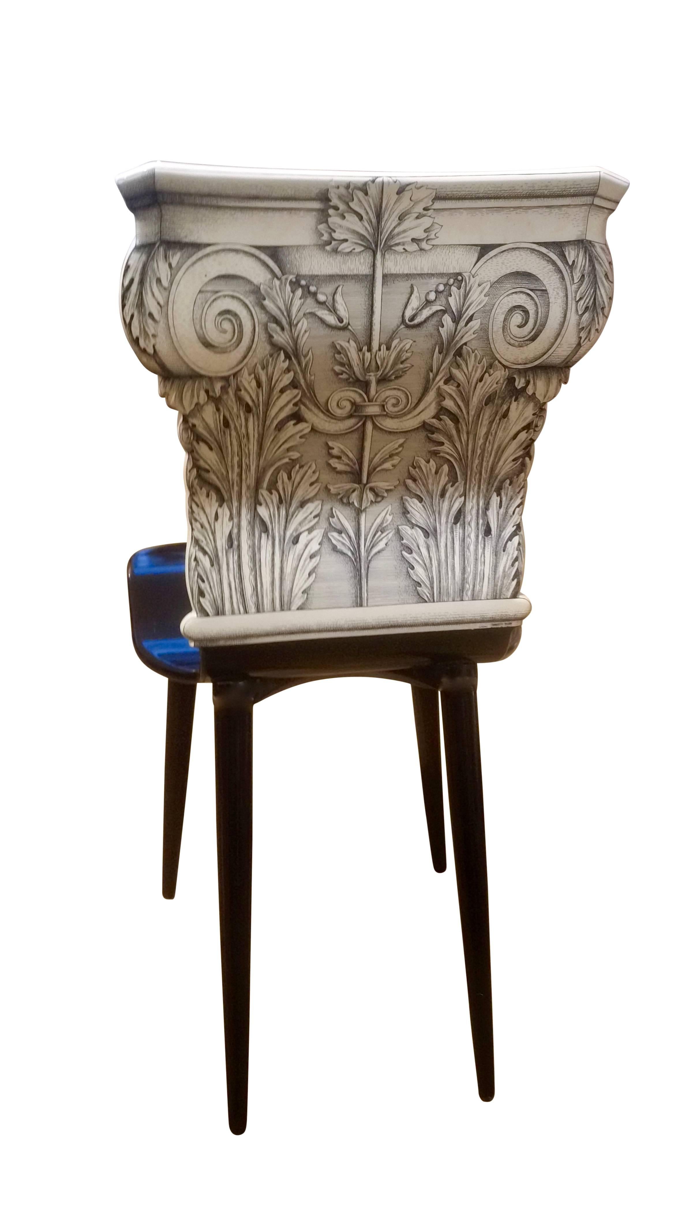 Piero Fornasetti 1913-1988, chair from the architecture series with Corinthian motif.
Signed Fornasetti Milano 2001.