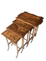 Emile Gallé, Art Nouveau Set of Nesting Tables Four Seasons, Signed Galle