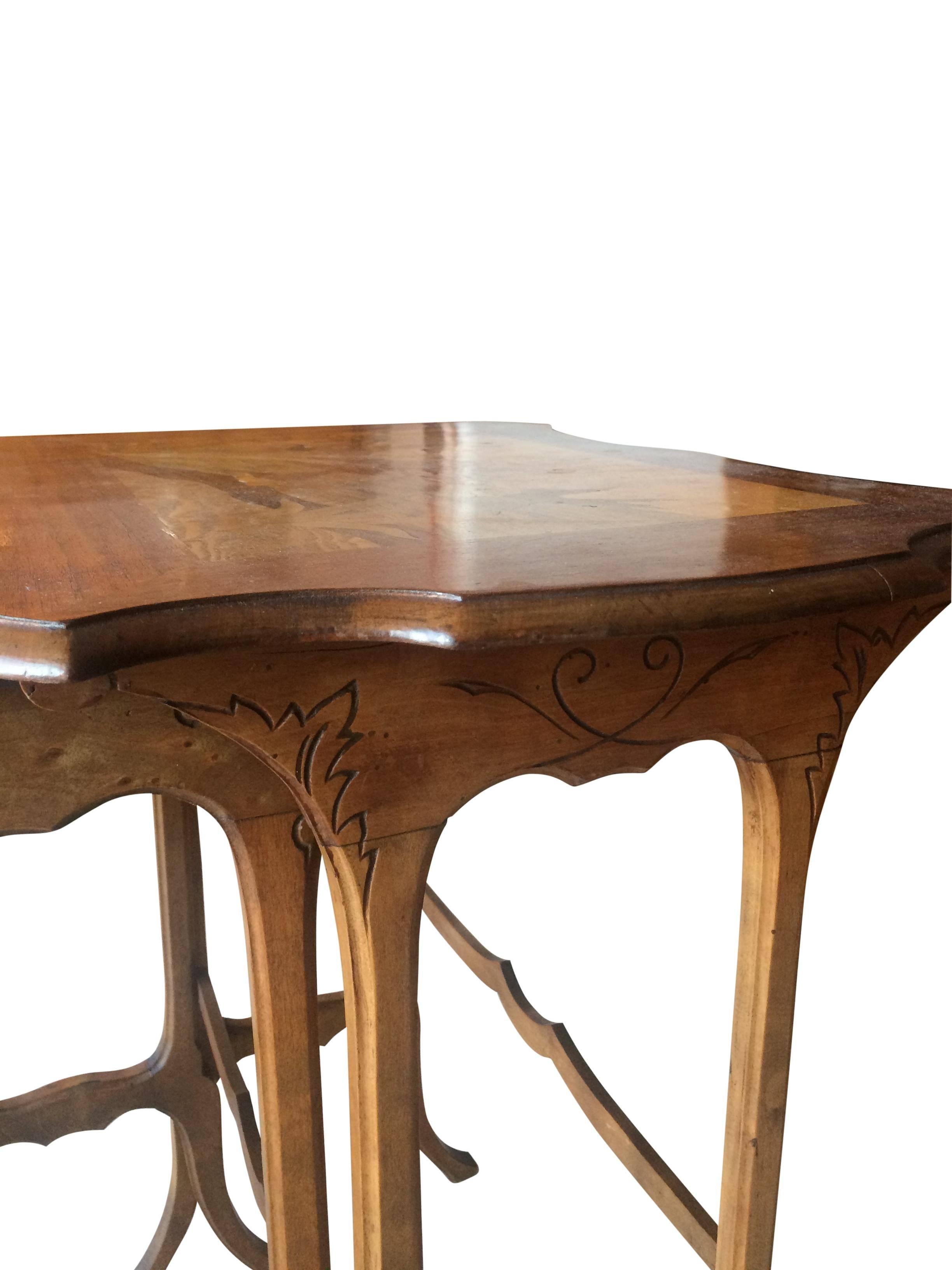French Emile Gallé, Art Nouveau Set of Nesting Tables Four Seasons, Signed Galle For Sale