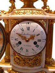 Chimney Clock, Carrara Marble with Gilded Bronze Applications, circa 1780