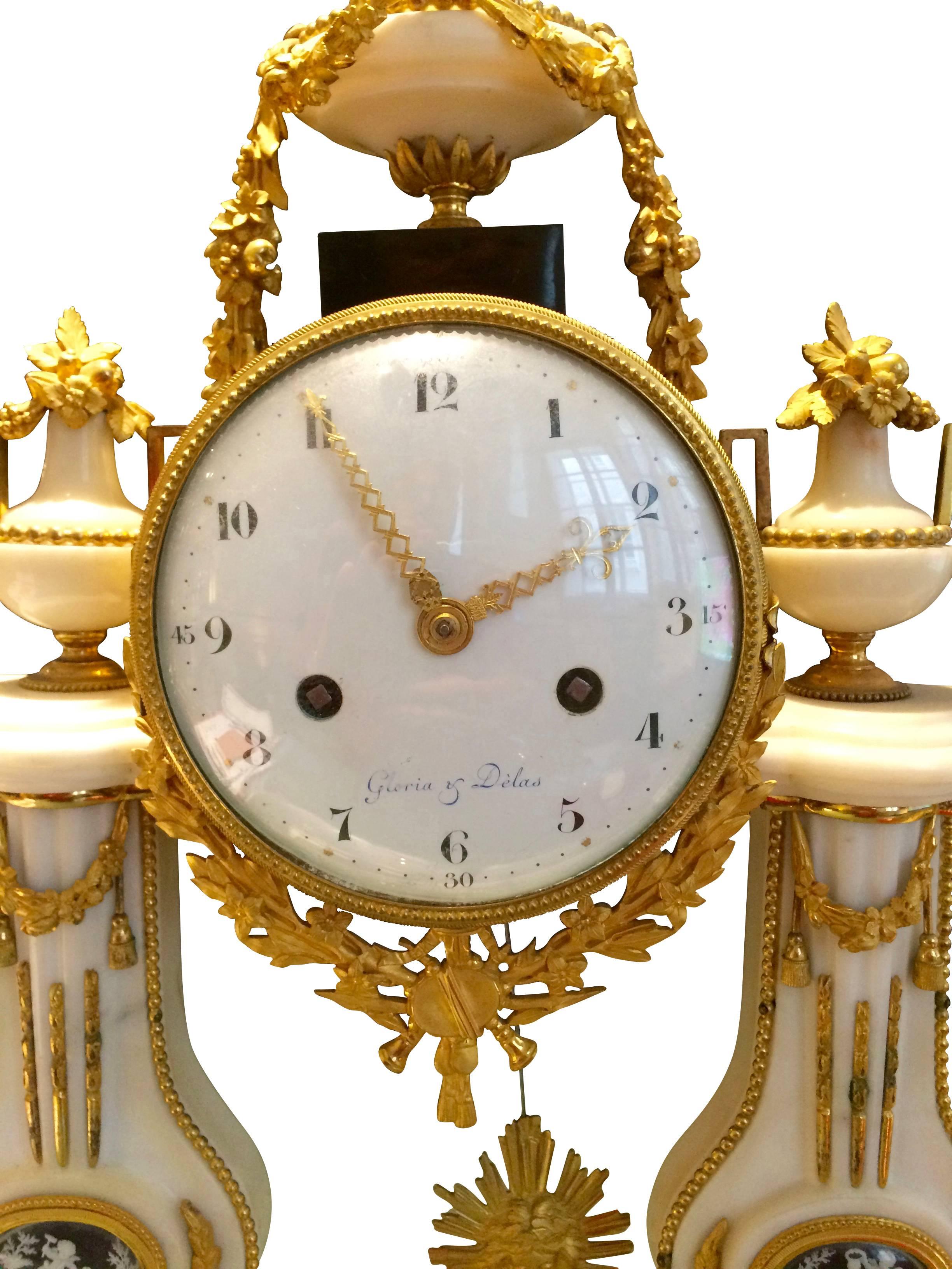 French 18th Century Carrara Marble Ormolu Mantel Clock
