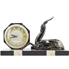 French Art Deco Antelope Clock Sculpture, 1930s