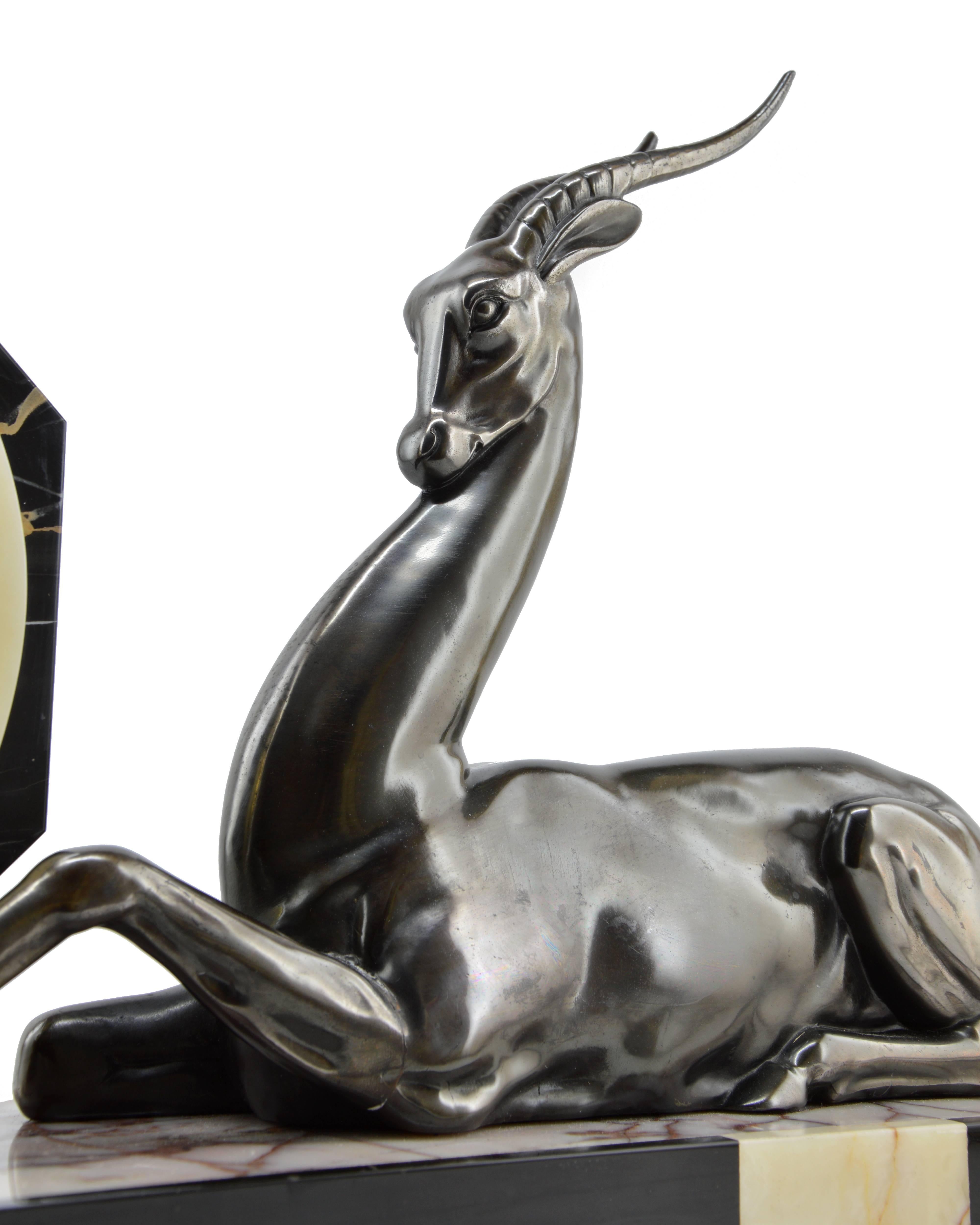 Mid-20th Century French Art Deco Antelope Clock Sculpture, 1930s