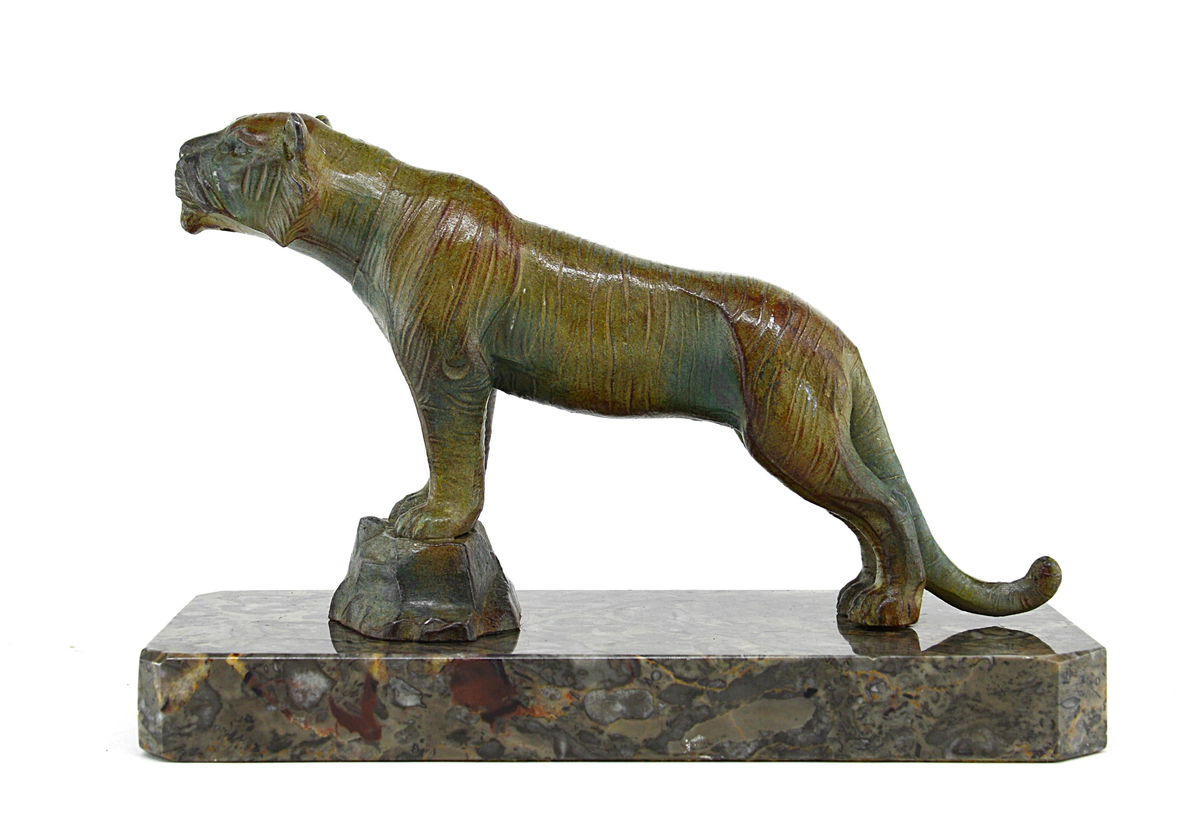 Hippolyte Moreau Pair of French Art Deco Tiger Bookends, Late 1910s 4