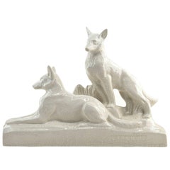 Levallois French Art Deco Ceramic German Shepherds, 1930