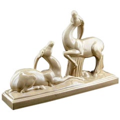 Charles Lemanceau French Art Deco Ceramic Antelopes