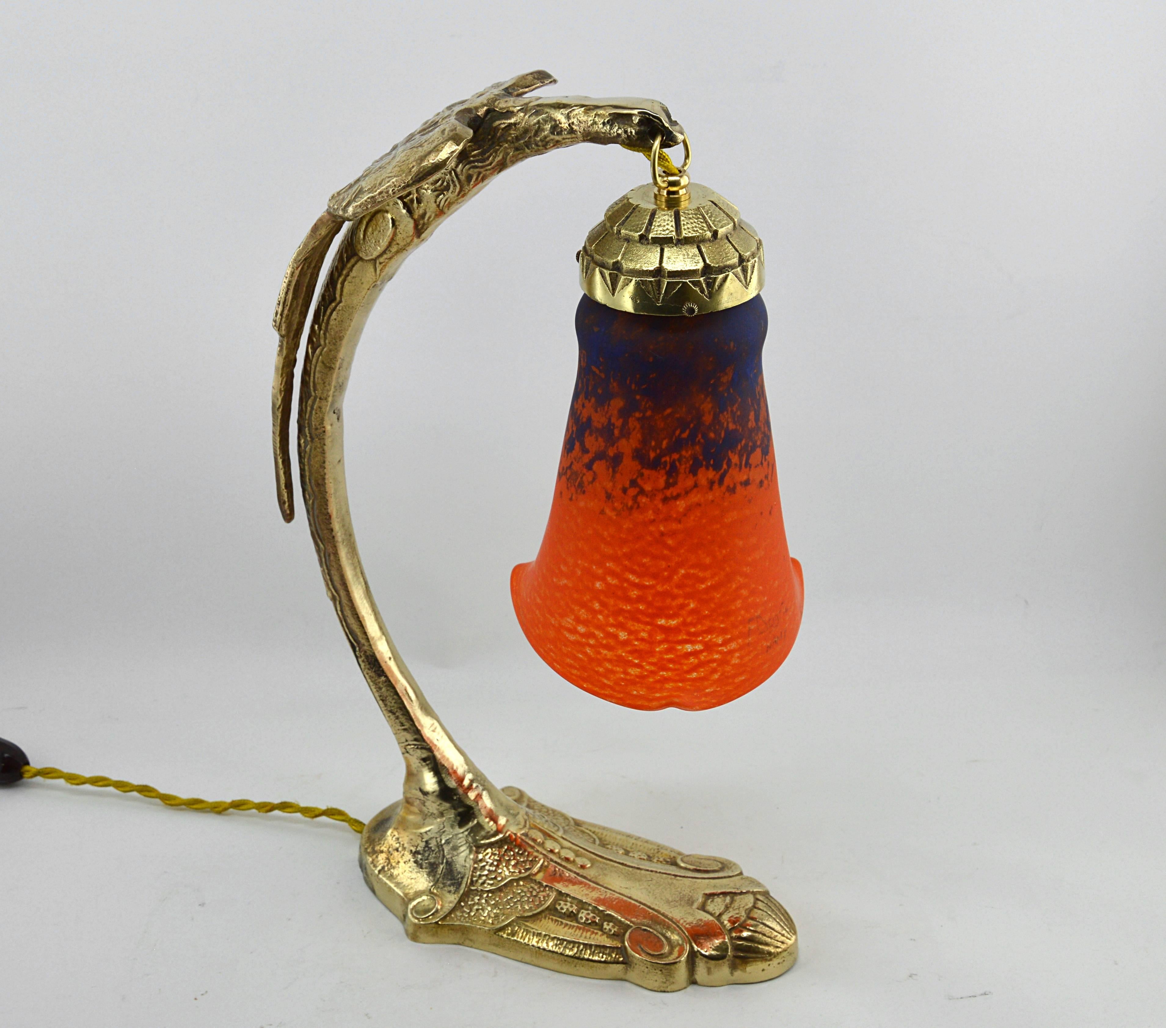 Early 20th Century Andre Delatte French Art Deco Eagle Table Desk Lamp, Late 1920s