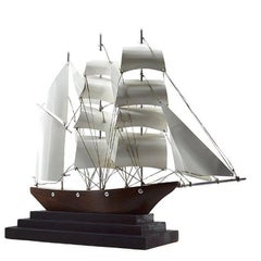 Large French Art Deco Three-Master Ship Model, 1930s