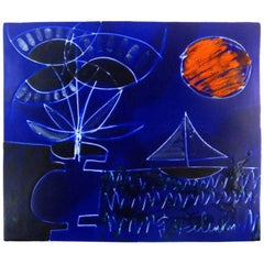 Gilbert Valentin, Les Archanges, Ceramic Wall Plaque, Vallauris, 1950s