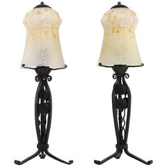 Used Schneider Pair of French Art Deco Table Lamps, 1925