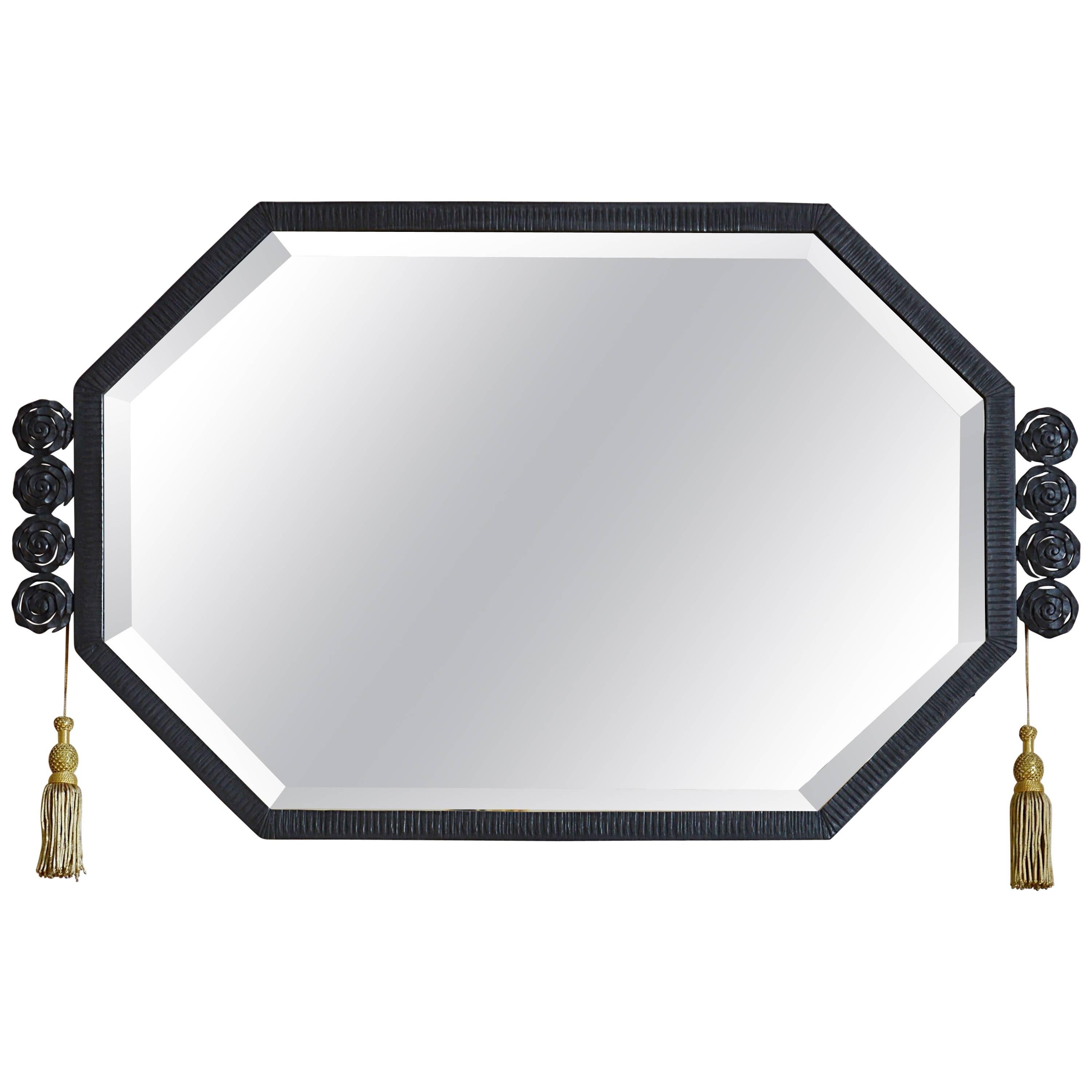 Large French Art Deco Wrought-Iron Wall Mirror, Late 1920s