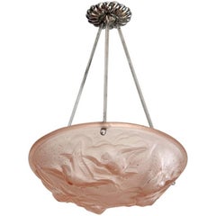 I Muller Frères, lustre à pendentif en forme d'oiseau rose de style Art déco français, 1930