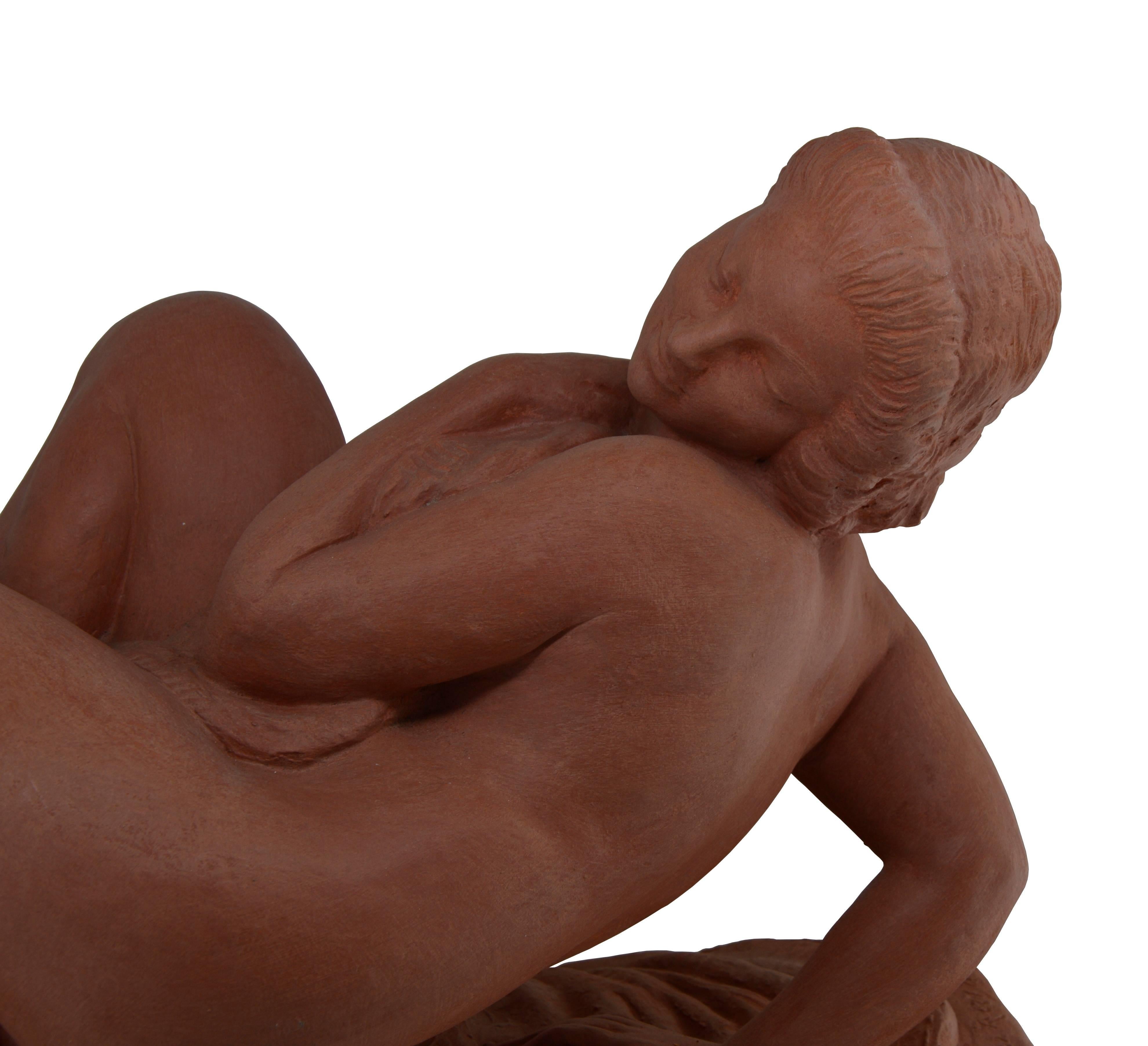 Marcel Bouraine French Art Deco Young Woman Lying Down Terracotta Sculpture 1