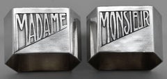 Pair of French Art Deco Plate Napkin Ring "Monsieur" & "Madame", Late 1920s