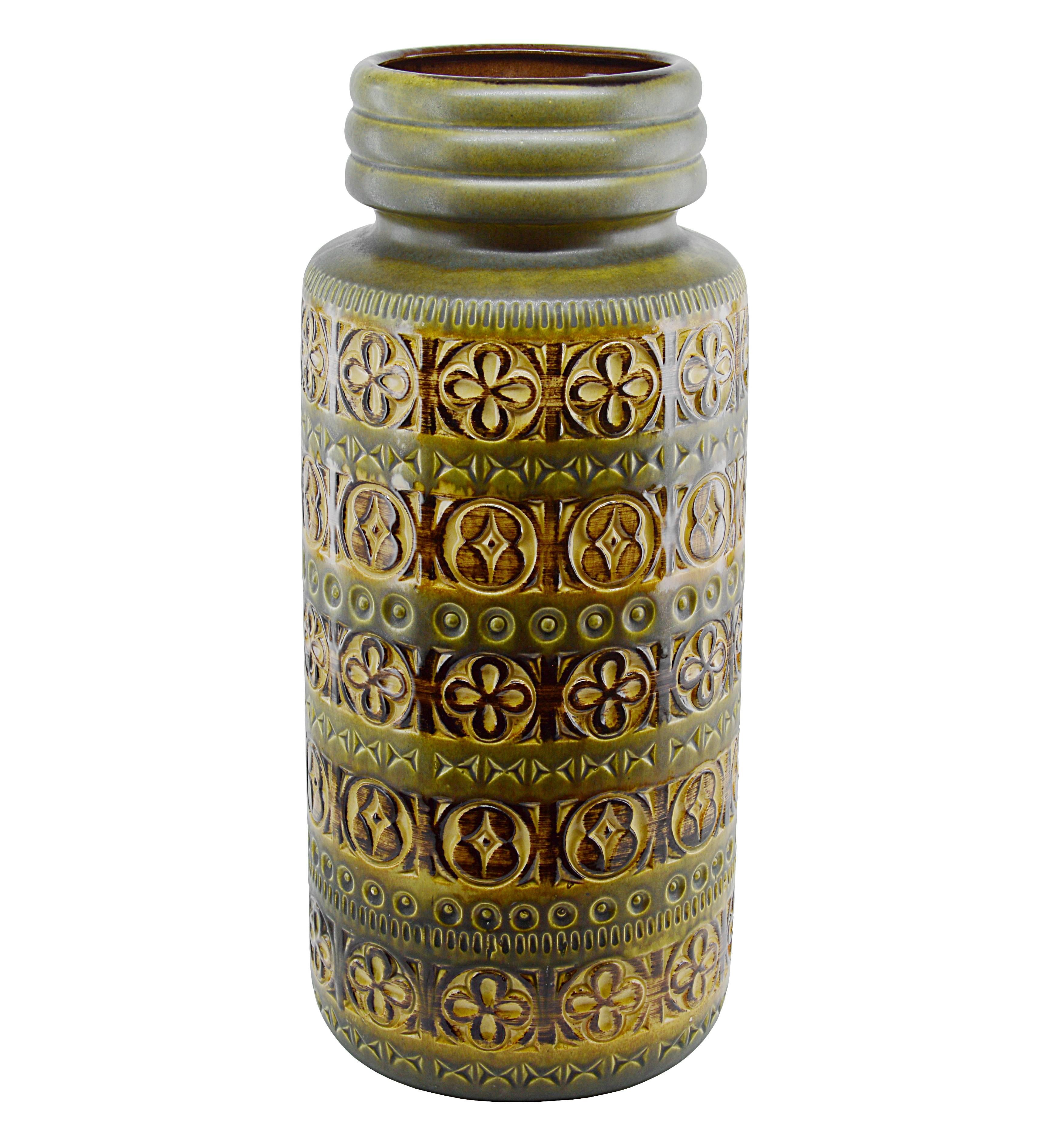 Tall vintage ceramic vase, Germany, early 1970s. It can be mounted as a lamp as it was sometimes the case in this period (see example on last photo). Marked 