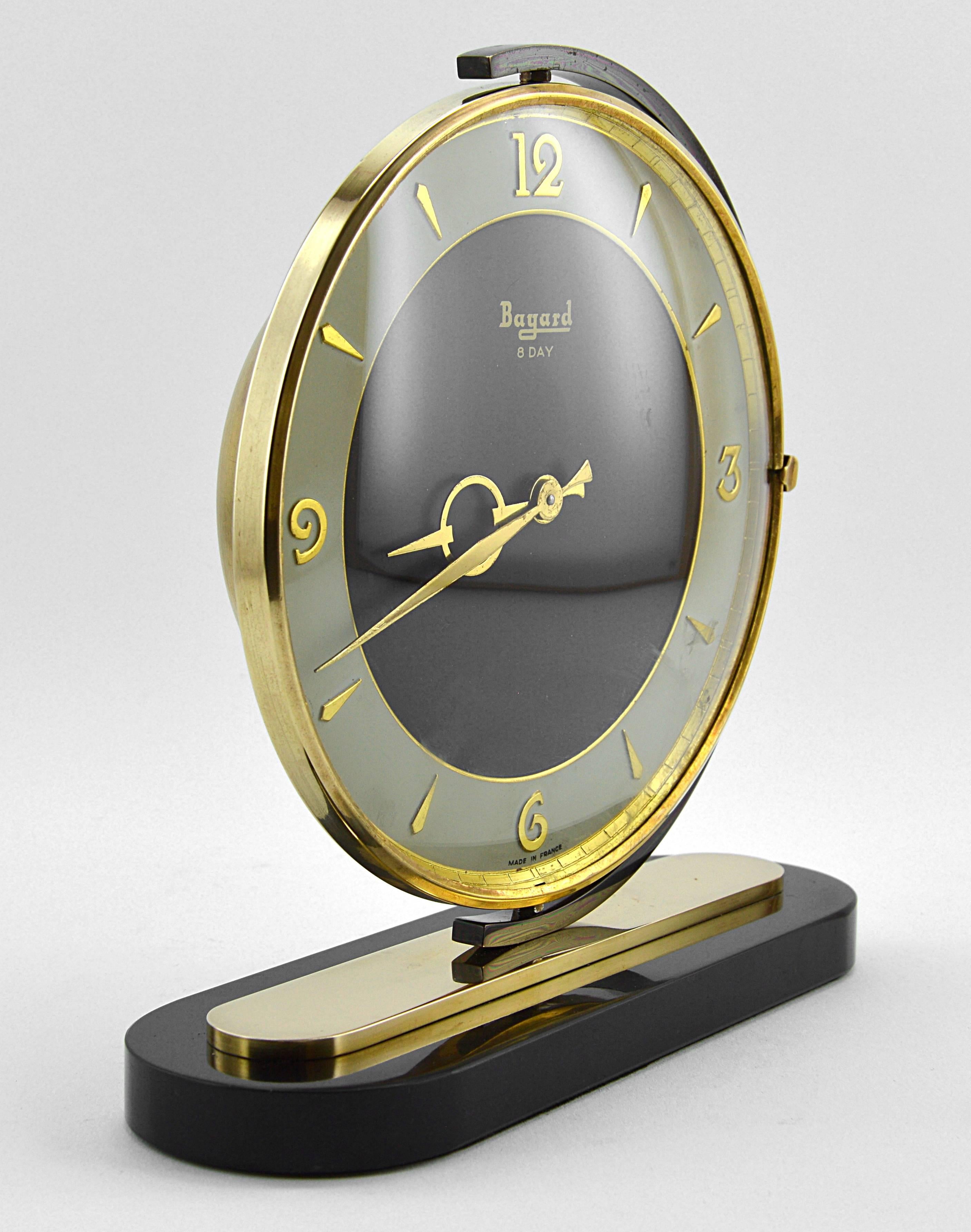 Brass French Art Deco Swiveling Clock by Bayard, 1930s