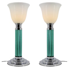 PETITOT Large French Art Deco Modernist Rod Table Lamp, 1930, Possible Pair