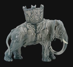 Scultura in maiolica raffigurante un elefante in stile orientalista di Delphin Massier, Vallauris, Francia, 1880