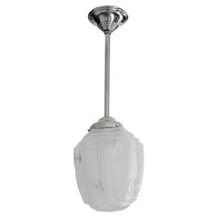 1920s French Art Deco Pendant Chandelier in Glass & Brass