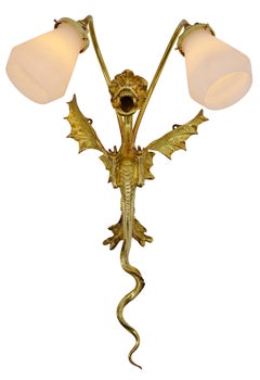 Large French Art Deco Dragon Double Wall Light, 1920