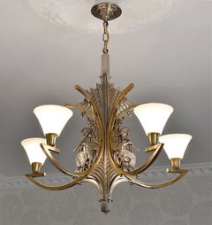 1920s French Art Deco Bronze Chandelier with God Pan Design
