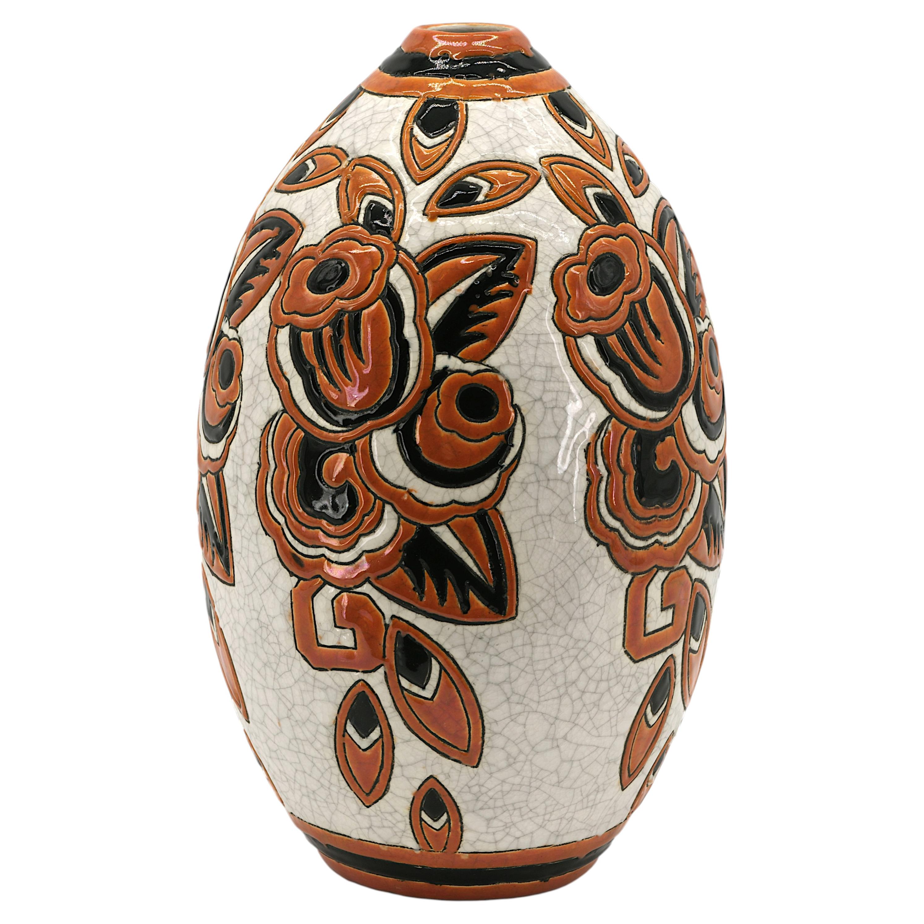 Art Deco Ceramic And Stoneware Vase By Boch Frères Keramis, Ch. Catteau, 1920 For Sale