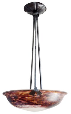 Daum French Art Nouveau Chandelier, Glass & Wrought Iron, 1900-1905
