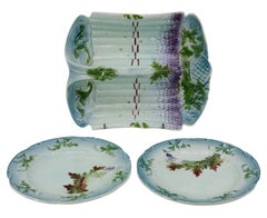Salins-lès-Bains Rare French Art Majolica Ceramic Asparagus Set, Late 19th C.