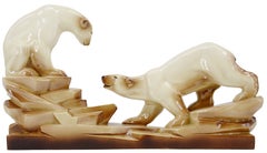Charles Lemanceau Rare Art Deco Ceramic Bear Couple "sur la banquise", 1935