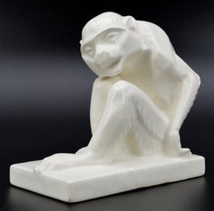 Art Deco Ceramic Monkey Sculpture by Odyv, France, 1920s