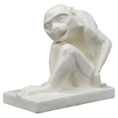Art Deco Ceramic Monkey Sculpture by Odyv, France, 1920s
