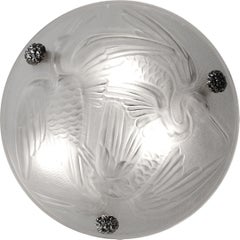 Lámpara de araña con colgante de cigüeña de estilo Art Déco de Jean Noverdy, latón y cristal, década de 1920