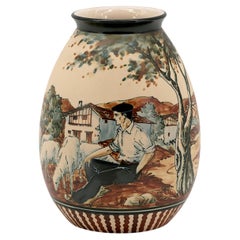 Französische Keramikvase im neo-baskischen Stil aus Steinzeug, hergestellt von Moreau in Ciboure, 1950er Jahre