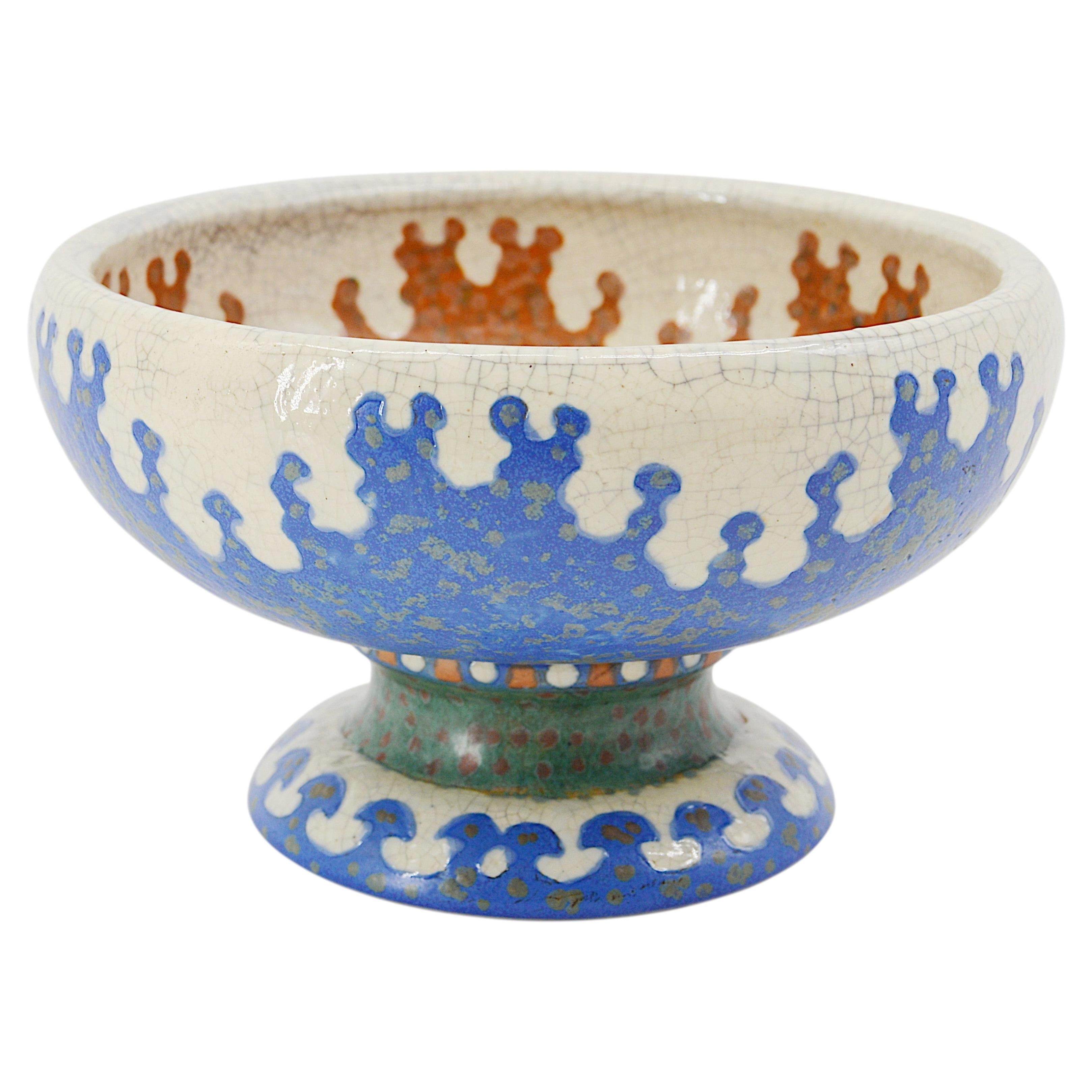 Revernay French Art Deco Stoneware Bowl, 1920s Pedestal Design