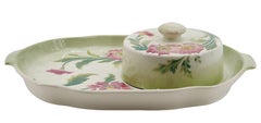 Saint-Clement Art Nouveau Ceramic Cheese Dish, Poppy Design, 1900s