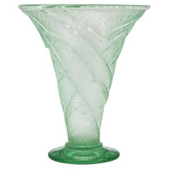 Daum Nancy Art Deco Acid-Etched Vase, Green Art Glass, France, 1920