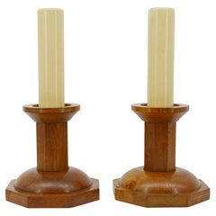 Rare French Art Deco Oak Candlesticks, Sainte-Claire Monastery, 1920s