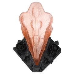 Jean Noverdy Art Deco Wall Sconce, Glass & Iron, France, 1920