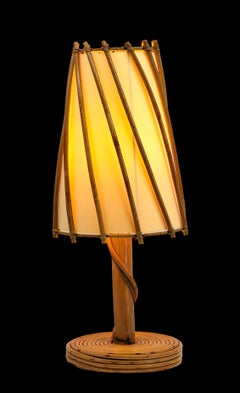 Lampada da tavolo in bambù e rattan di Louis Sognot, Francia, anni '50