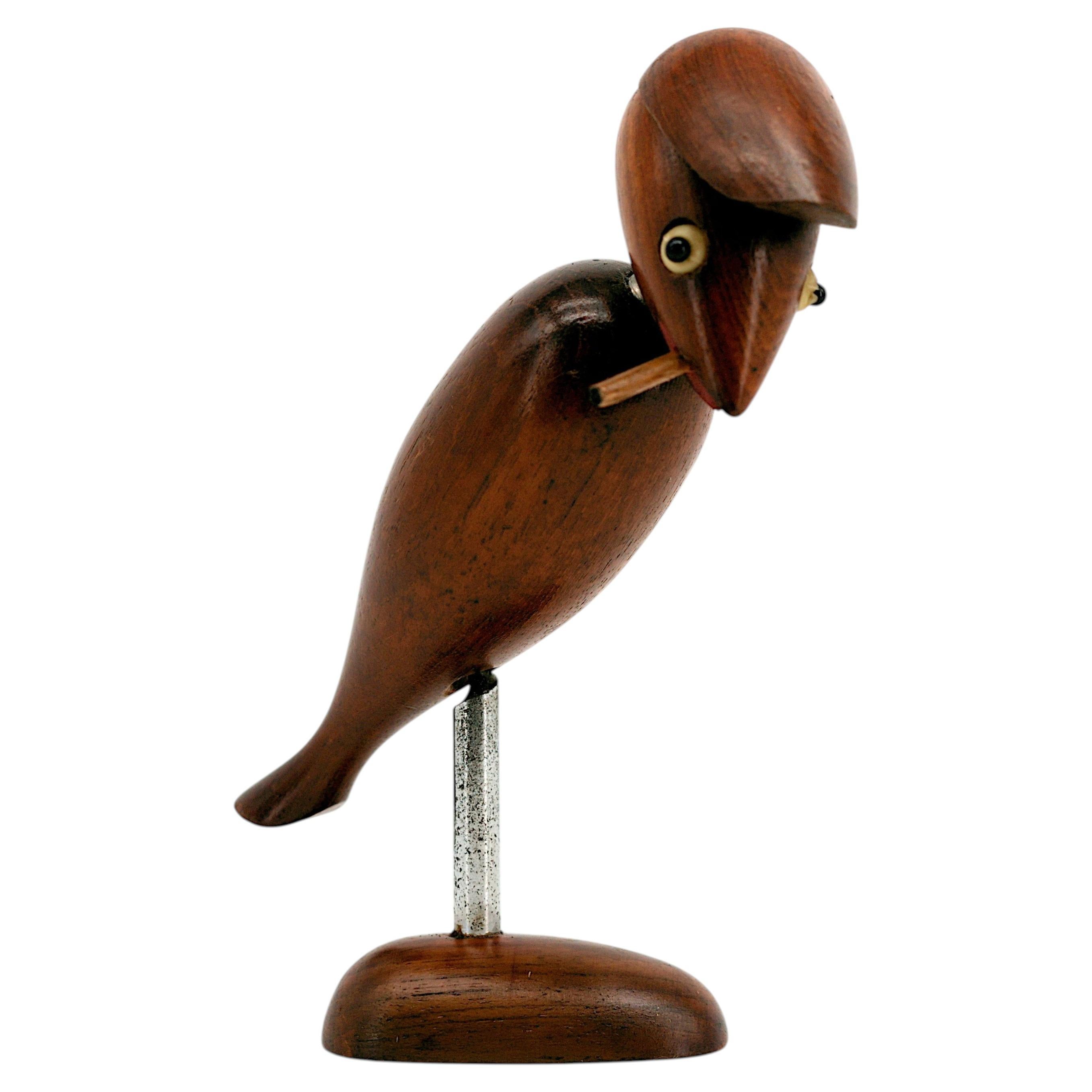 Mid-Century Wooden Smoking Woodpecker Wine and Bar Set, circa 1960s For Sale
