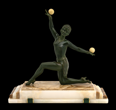 Französische Art-déco-Skulptur einer Tänzerin von Molins, aus Spelter und Onyx, um 1920
