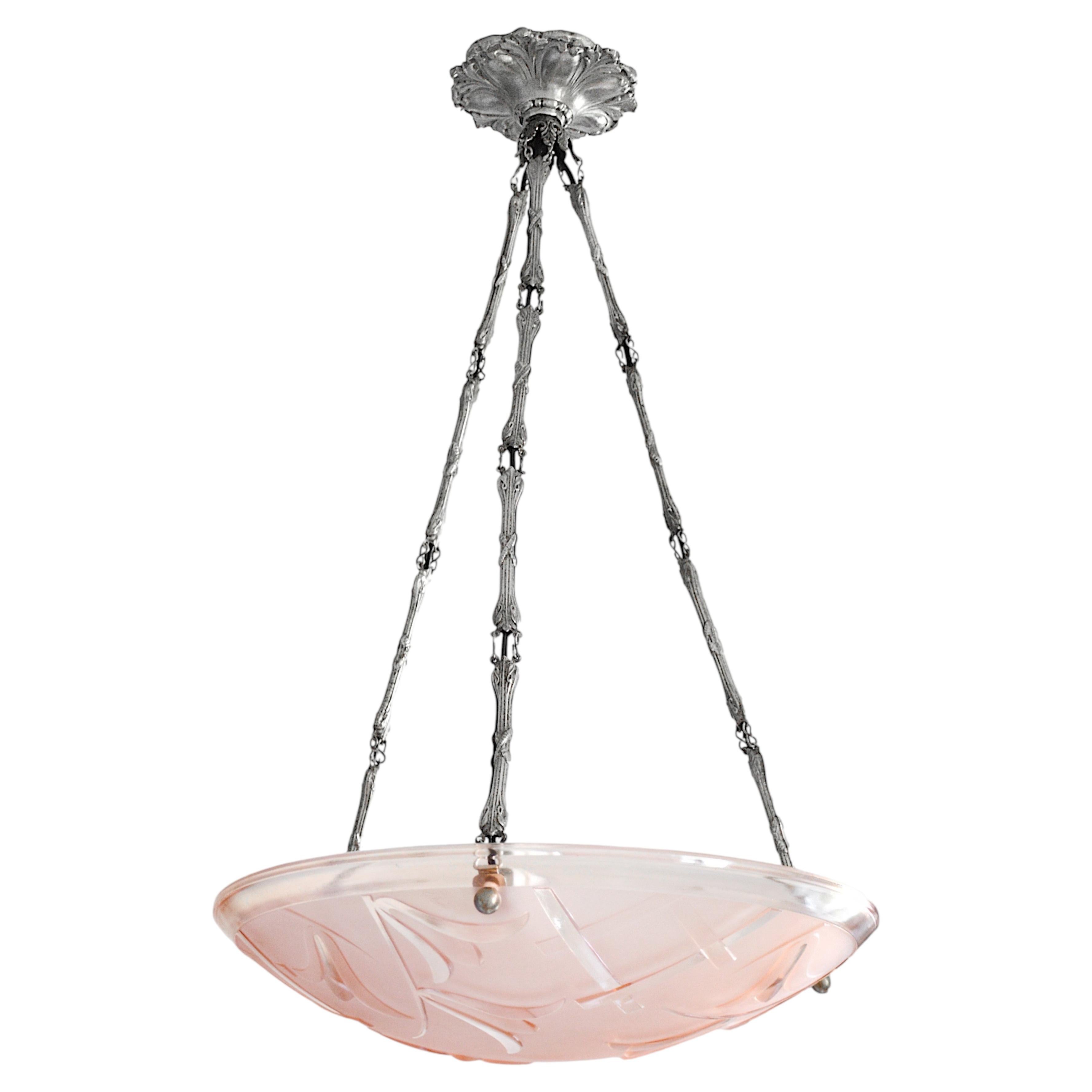 French Art Deco Degué Pendant Chandelier, France, 1920s For Sale