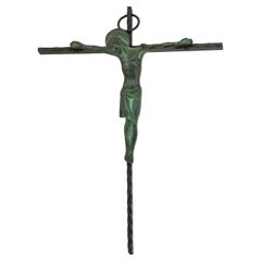 French Modernist Wrought Iron and Bronze Crucifix by Hartmann, circa 1950