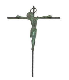 French Modernist Wrought Iron and Bronze Crucifix by Hartmann, circa 1950